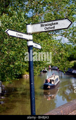 Panneau pour la jonction entre Grand Union et Oxford Canals (détail), Braunston, Northamptonshire, Angleterre, Royaume-Uni Banque D'Images