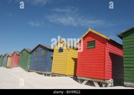 Cabines de plage multicolores de Muizenberg en banlieue de la ville du Cap, sur la côte de False Bay, Afrique du Sud Banque D'Images