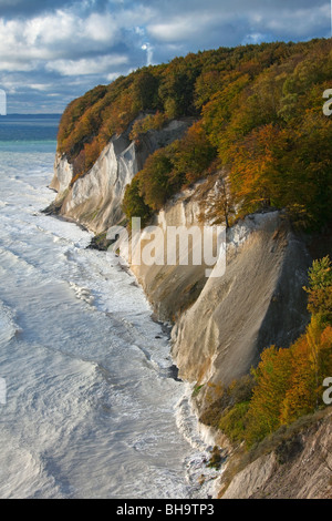 Falaises de craie à la côte du parc national de Jasmund, île de Rügen, Mecklembourg-Poméranie-Occidentale, Allemagne Banque D'Images