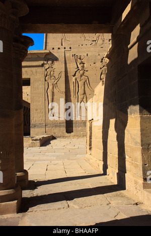 Assouan Egypte Afrique d'hiéroglyphes Temple de Philae Banque D'Images