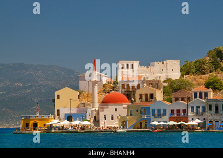 Kastellorizo ville , Vue générale, île de Megisti, Dodécanèse , Grèce Banque D'Images