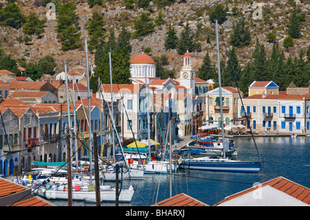 Kastellorizo ville , Vue générale, île de Megisti, Dodécanèse , Grèce Banque D'Images