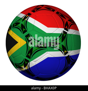 Ballon de soccer avec drapeau de l'Afrique du Sud isolée sur fond blanc Banque D'Images