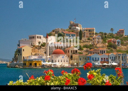 Kastellorizo ville , Vue générale, île de Megisti, Dodécanèse , Grèce Banque D'Images