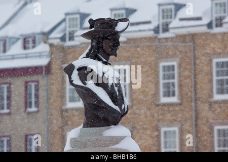 Buste de Pierre Dugua, Sieur de Mons, dans le Vieux Québec Canada Banque D'Images