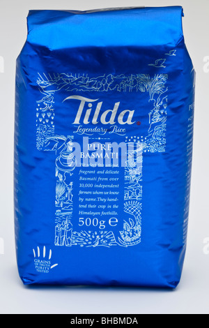 Sac bleu 500 g de riz Basmati pure Tilda Banque D'Images