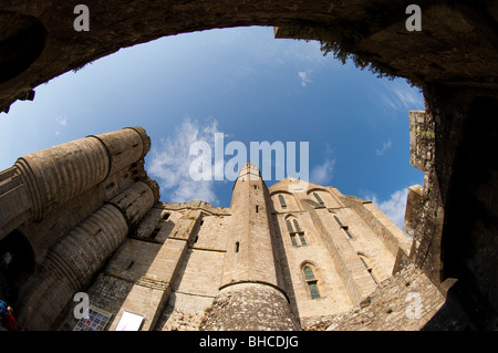 Objectif Fisheye vue détaillée du Mont St Michel, Normandie, France. Banque D'Images