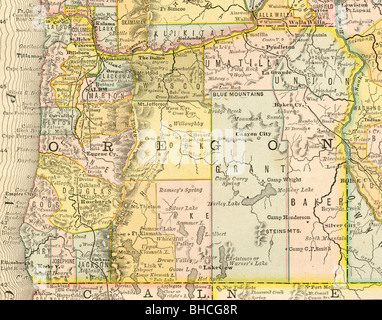 Ancienne carte d'origine de l'Oregon de 1884 manuel de géographie Banque D'Images