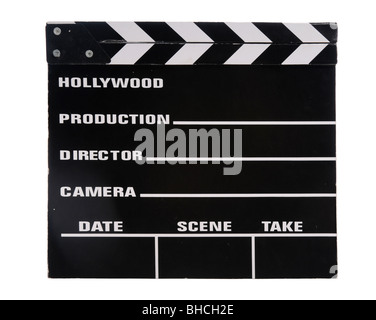 Vintage clapper board isolé sur fond blanc Banque D'Images