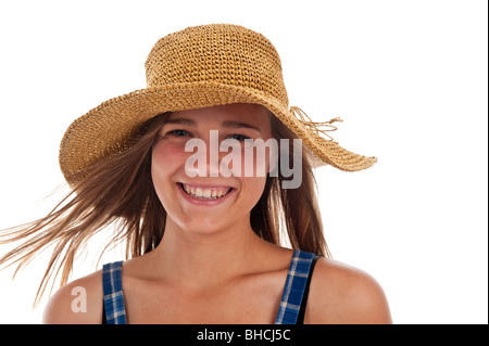 Jolie teen girl wearing un vieux avait de paille Banque D'Images