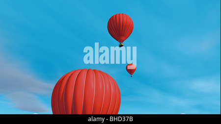 Hot-Air rouge ballons dans le ciel bleu - Rote Heissluftballons am blauen Himmel Banque D'Images