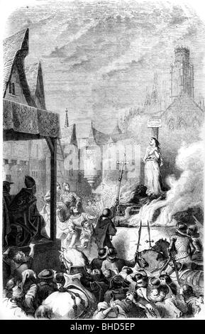 Jeanne d'Arc, 6.1.1412 - 30.5.1431, héroïne nationale française, mort en jeu à Rouen, 30.5.1431, gravure sur bois, XIXe siècle, Banque D'Images