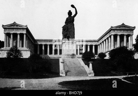 Géographie / voyages, Allemagne, Munich, monuments, 'Bavière', projet de Ludwig von Schwanthaler, construit 1843 - 1853 par Ferdinand von Miller, fiche du cabinet, publié par Roemmler et Jonas, 1890, Banque D'Images