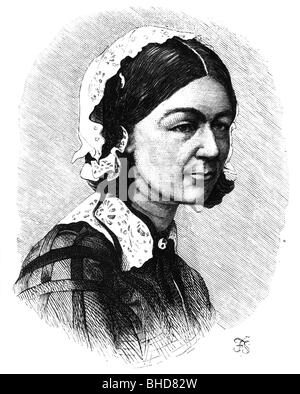 Nightingale, Florence, 15.5.1820 - 13.8.1910, infirmière britannique, portrait, gravure en bois, XIXe siècle, Banque D'Images