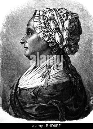 Goethe, Catharina Elisabeth, 19.2.1731 - 13.9.1808, mère de Johann Wolfgang Goethe, portrait, gravure de bois, après soulagement par Johann Peter Melchior, 1779, Banque D'Images