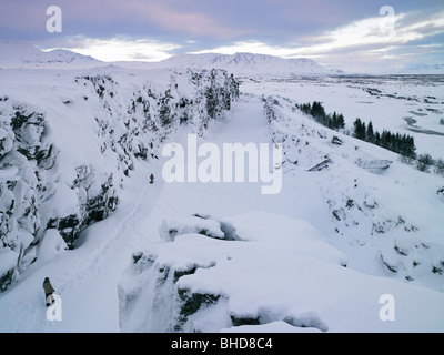 Fissure Almannagja, Mid-Atlantic Ridge Fault Line, le Parc National de Thingvellir, Islande Banque D'Images