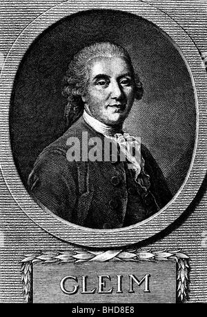 Gleim, Johann Wilhelm Ludwig, 2.4.1719 - 18.2.1803, poète allemand, portrait, ovale, gravure sur cuivre par G. W. Weise après peinture par J. H. Tischbein, l'Aîné de l'artiste , Copyright n'a pas à être effacée Banque D'Images
