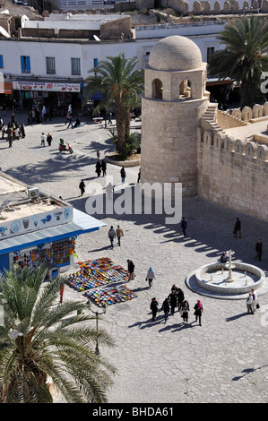 Vue de la Grande Mosquée de Ribat Tower, Sousse, Sousse, Tunisie Gouvernorat Banque D'Images