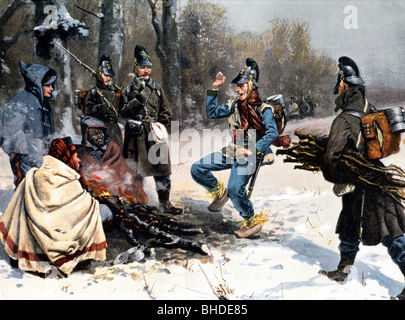 Evsnts, guerre franco-prussienne 1870 - 1871, arrière-zone, soldats bavarois avec prisonniers, 'Noël à la Loire', imprimé couleur après la peinture d'Ernst Zimmer, fin du XIXe siècle, , Banque D'Images