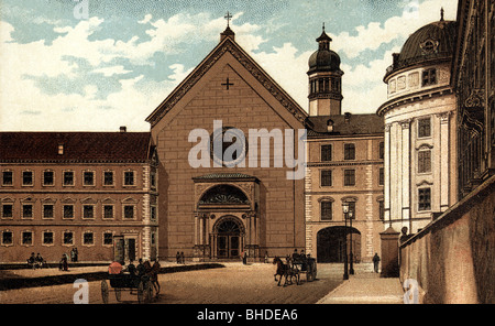 Géographie / voyage, Autriche, Tyrol, Innsbruck, Hofburg et Hofkirche, gravure colorée, XIXe siècle, historique, historique, Europe centrale, vieille ville, bâtiment, bâtiments, architecture, vue extérieure, église de cour, églises, château, palais, scène de rue, autocar, calèche, voitures, calèches, gens, Banque D'Images