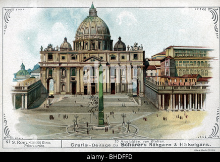 Géographie / voyages, Italie, Rome, Basilique Saint-Pierre, supplément de la Naehgarn de Schuerer, impression couleur, XIXe siècle, historique, Europe du Sud, Vatican, Vatican, St Pierre, obélisque, obélisques, état papal, papauté, place Saint-Pierre, places, cathédrale, église, églises, sacral, sacré, bâtiment, bâtiments, bâtiments, capitale mondiale, patrimoine culturel, sites culturels personnes, Banque D'Images