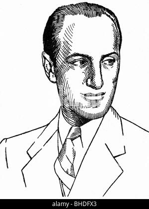 Gershwin, George, 26.9.1898 - 11.7.1937, musicien américain (compositeur), portrait, coupe du bois, calendrier bibliographique de la bibliothèque de la ville de Berlin, bibliothèque municipale, , Banque D'Images