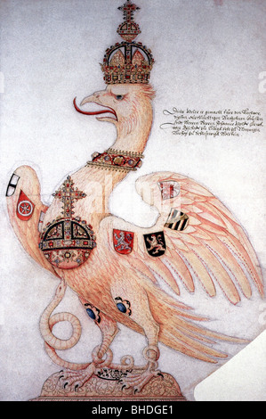 Heraldry, armoiries, Allemagne, aigle impérial, dessin à l'encre par Jacob Mores, entre 1590 et 1607, Banque D'Images