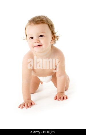 Studio Portrait Of Baby Boy Crawling Banque D'Images