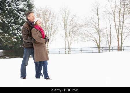 Senior Couple Walking in Snowy Landscape Banque D'Images