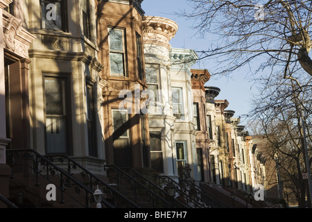 Brownstone historique, Brooklyn Park Slope, Brooklyn, New York. Banque D'Images