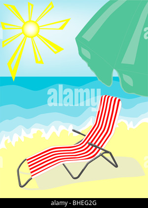 Striped chaise longue sur la plage. vector Banque D'Images