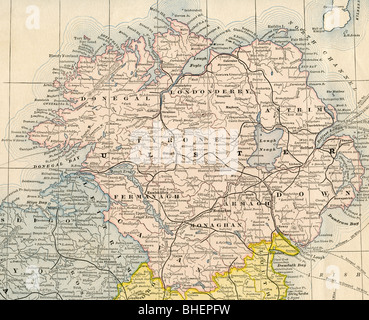 Carte ancienne de l'Ulster Comté de manuel de géographie originale, 1884 Banque D'Images