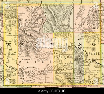 Ancienne carte du Wyoming à partir de l'original, 1884 manuel de géographie Banque D'Images