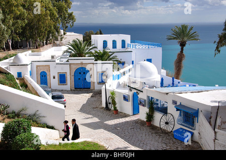 Cafe Sidi Chaabane surplombant Baie, Sidi Bou Said, Tunis, Tunisie Gouvernorat Banque D'Images