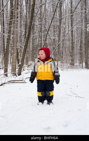 Un enfant aime les bois en hiver, près de Kingston, Ontario, Canada Banque D'Images