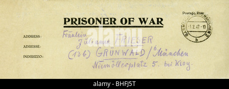 Période d'après-guerre, prisonniers de guerre, lettre d'un prisonnier allemand, hôpital Garmisch, Allemagne, estampillée 1.2.1947, Banque D'Images