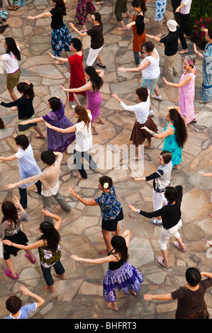 Classe de danse Hula, Waikiki, Honolulu, Oahu, Hawaii Banque D'Images