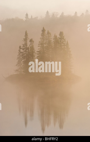 Brumes matinales sur Kenny Lake, Lake Superior Provincial Park, Ontario, Canada Banque D'Images