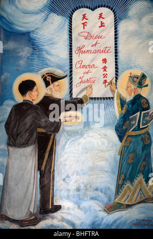 Vietnam, Tay Ninh, grand temple de Cao Dai, fresque de signataires de la troisième Alliance entre Dieu et l'Homme Banque D'Images