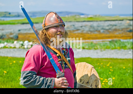 Le Canada, Terre-Neuve, dans le Nord de la péninsule, des Vikings, des Vikings, Norstead Site Viking, L'Anse aux Meadows, à Wayne, "modèle de presse Banque D'Images