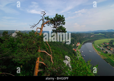 Voir plus de Bastei Elbe, la Suisse Saxonne, des montagnes de grès de l'Elbe, Saxe, Allemagne Banque D'Images