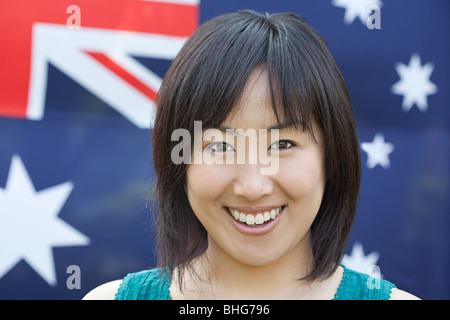 Femme et drapeau australien Banque D'Images