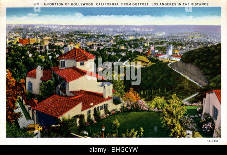 Une partie de l'avant-poste de Hollywood, Californie, Los Angeles dans la distance. Artiste : Inconnu Banque D'Images