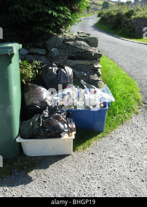 Les déchets ménagers recyclés à la disposition à l'extérieur de la maison Banque D'Images