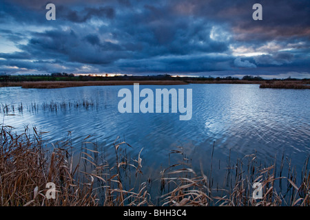 Un soir nuageux à l'Ings National Nature Reserve à Barton upon Humber dans le Nord du Lincolnshire Banque D'Images