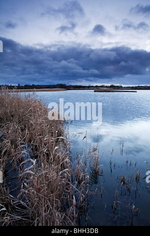 Un soir nuageux à l'Ings National Nature Reserve à Barton upon Humber dans le Nord du Lincolnshire Banque D'Images