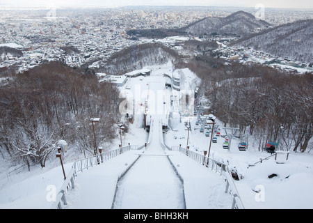 Stade de saut à ski Okurayama, utilisé dans les jeux olympiques d'hiver de 1972, à Sapporo, Japon, 3 février 2009. Banque D'Images