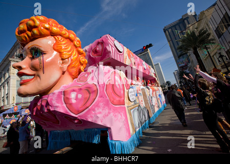 I Love Lucy float, Krewe du Roi Arthur, carnaval Mardi Gras, La Nouvelle-Orléans, Louisiane Banque D'Images