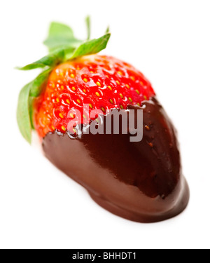 Fraise dans délicieux chocolat isolated on white Banque D'Images