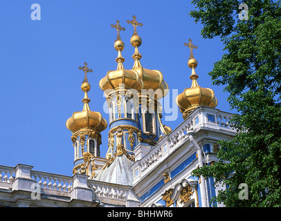 Voir l'oignon doré de dômes, le palais de Catherine, Pouchkine, Saint Petersburg, Russie, Région Nord-Ouest Banque D'Images